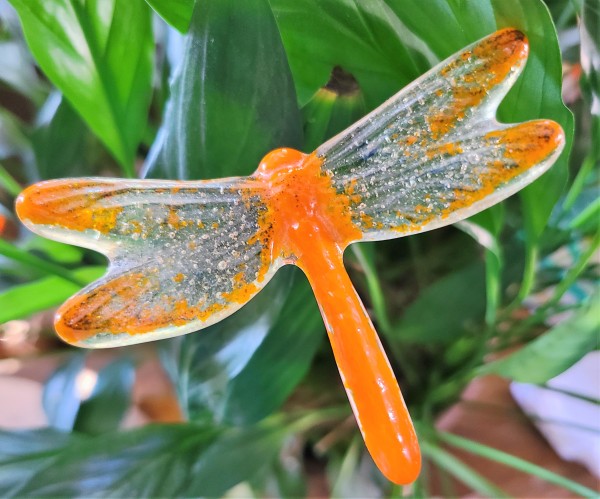 Plant Pick-Dragonfly, Small-Orange with Yellow Wings by Kathy Kollenburn