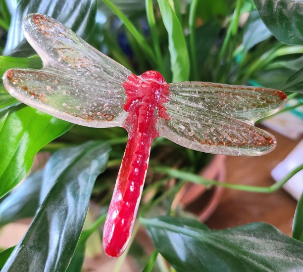 Plant Pick-Dragonfly, Medium-Red with Clear Wings by Kathy Kollenburn