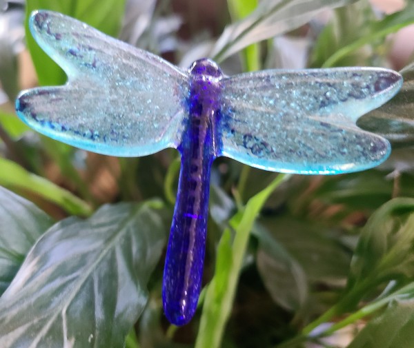 Plant Pick-Dragonfly, Small-Blue with Aqua Wings by Kathy Kollenburn