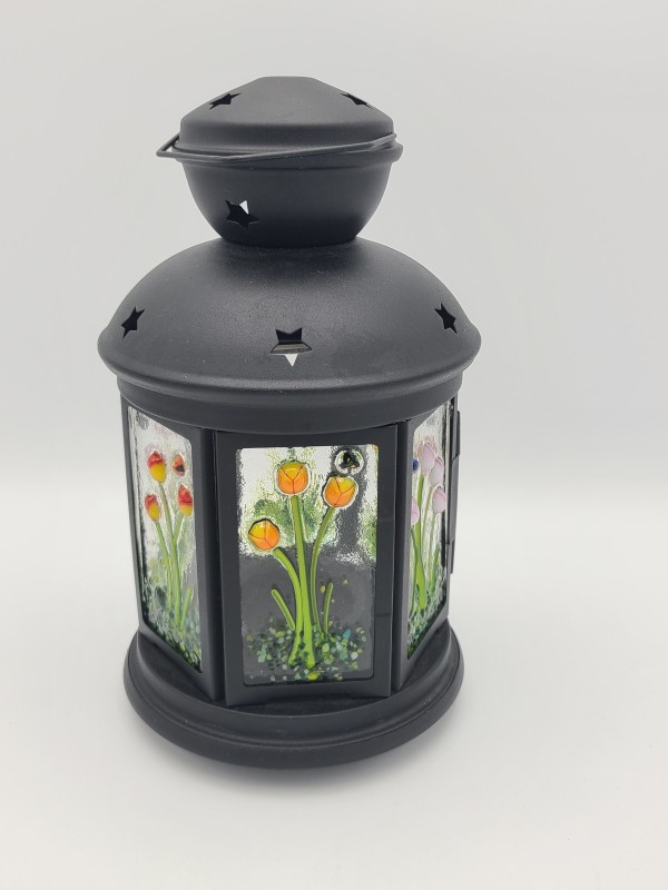 Lantern, with Tulip Panels, 6 sided, Black by Kathy Kollenburn