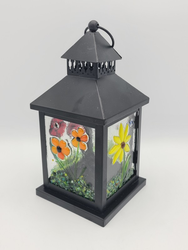 Lantern with Floral Panels, Black by Kathy Kollenburn