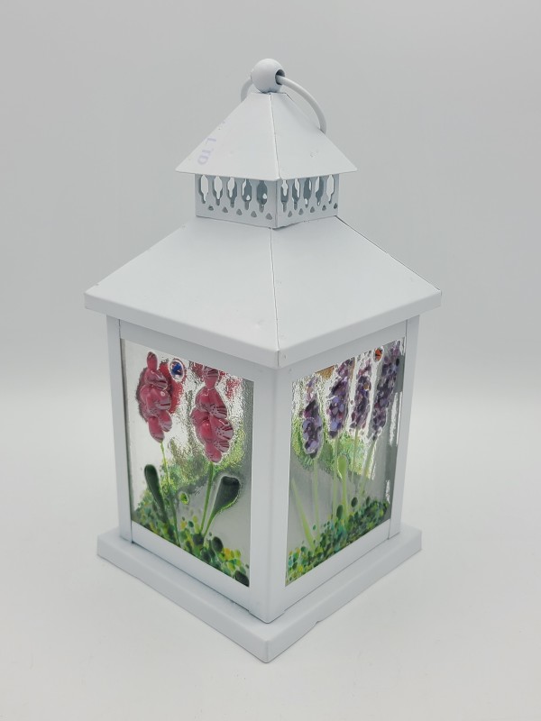 Lantern with Floral Panels, White by Kathy Kollenburn