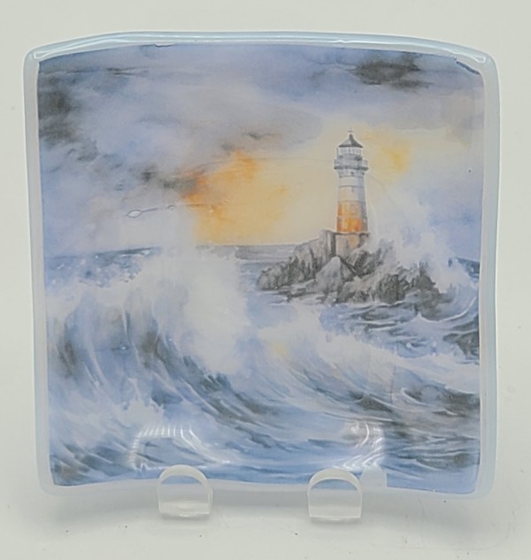 Trinket Plate-Lighthouse in Swirling Seas by Kathy Kollenburn