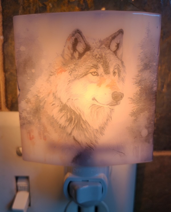 Nightlight with Wolf in Snow by Kathy Kollenburn
