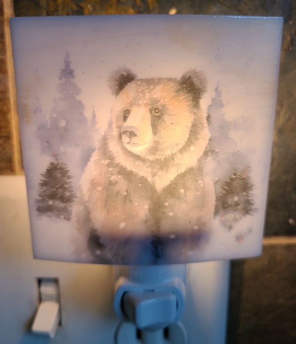 Nightlight with Forest Bear in Snow by Kathy Kollenburn