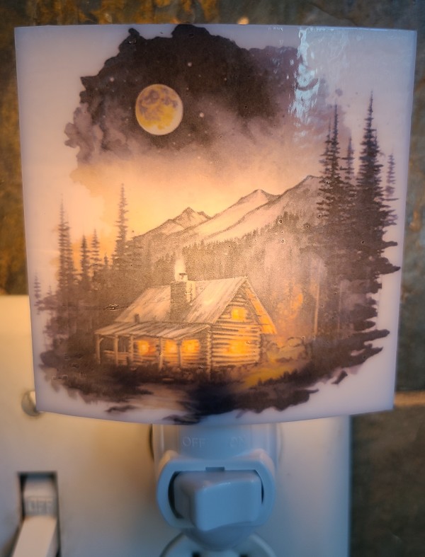Nightlight with Mountain Cabin by Kathy Kollenburn