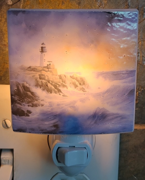 Nightlight with Lighthouse at Sunset by Kathy Kollenburn