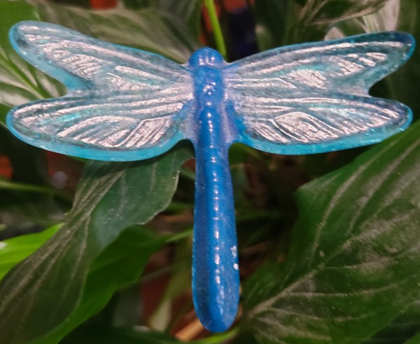 Plant Pick-Dragonfly, Medium in Blue with Turquoise Wings by Kathy Kollenburn