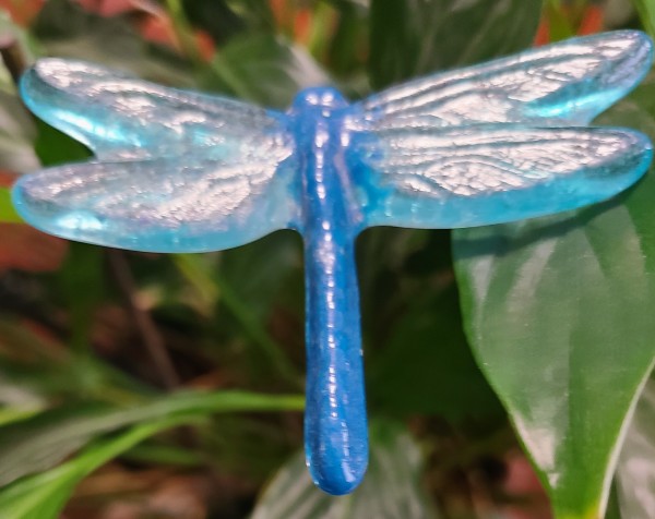 Plant Pick-Dragonfly, Small in Blue with Turquoise Wings by Kathy Kollenburn