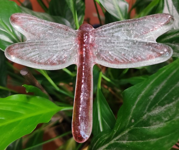 Plant Pick-Dragonfly, Medium in Cranberry with Clear Wings by Kathy Kollenburn