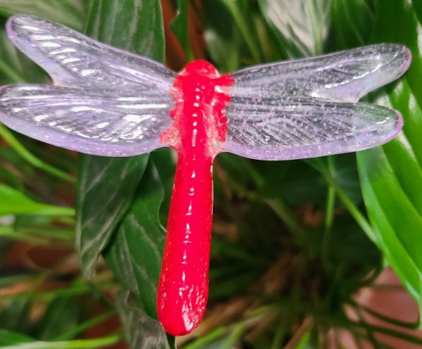 Plant Pick-Dragonfly, Medium in Red with Lavender Wings by Kathy Kollenburn
