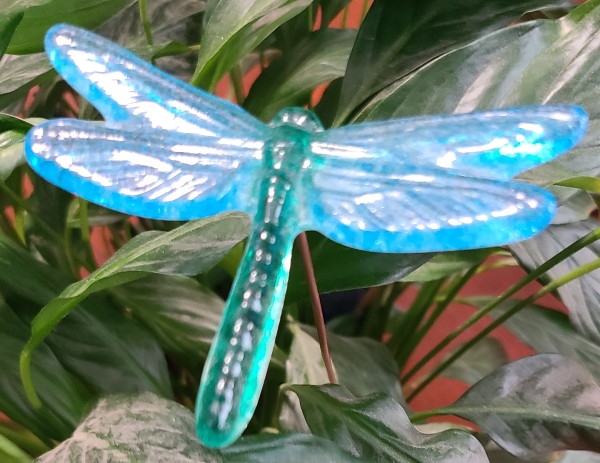 Plant Pick-Dragonfly, Medium in Green with Turquoise Wings by Kathy Kollenburn