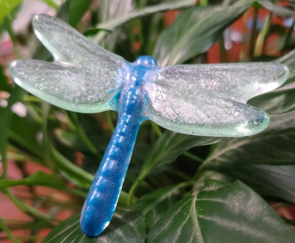 Plant Pick-Dragonfly, Small in Blue with Green Wings by Kathy Kollenburn