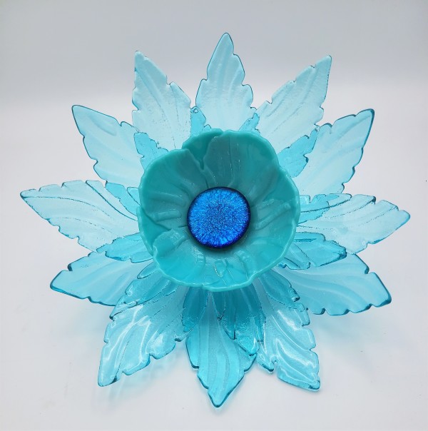 Garden Flower-Aqua with Turquoise Bowl and Dichroic Center by Kathy Kollenburn