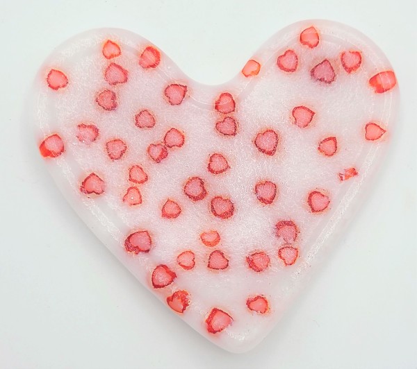 Small Dish-White Heart with Red Mini Hearts by Kathy Kollenburn