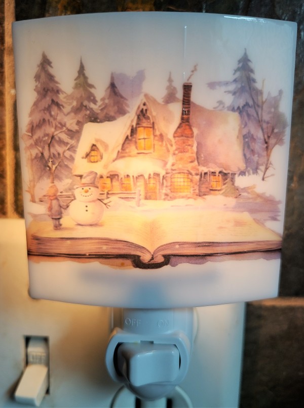 Nightlight-Books of Christmas, Cottage with Snowman and Boy by Kathy Kollenburn