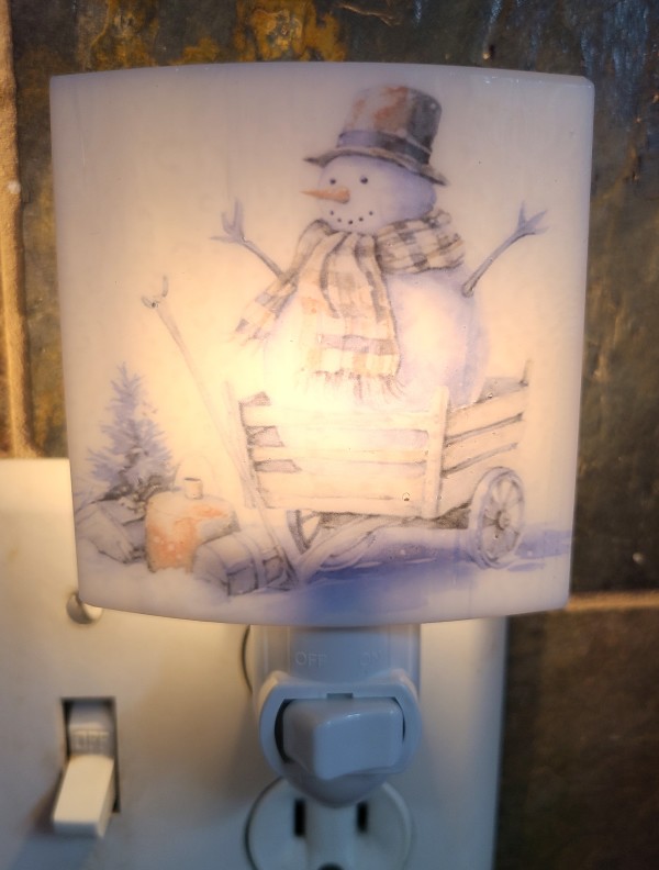 Nightlight with Snowman in Cart by Kathy Kollenburn