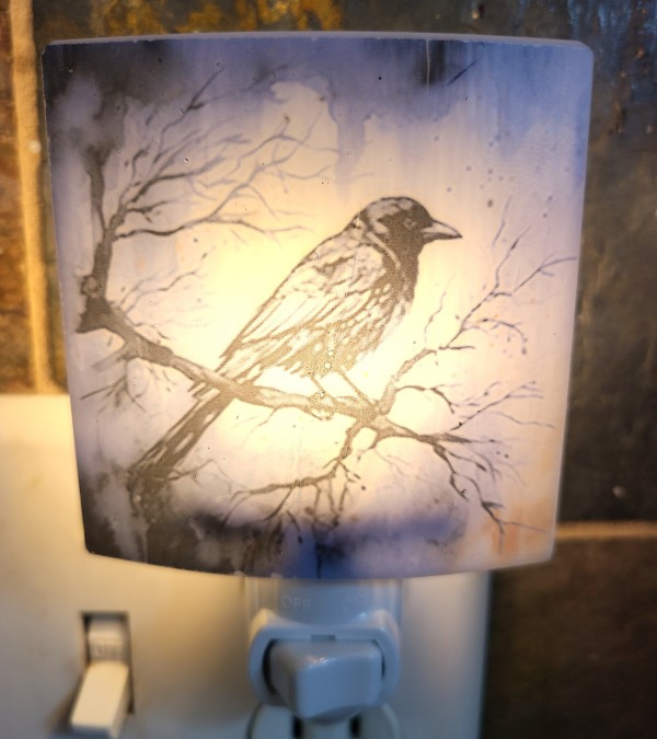 Nightlight with Raven on Branch by Kathy Kollenburn