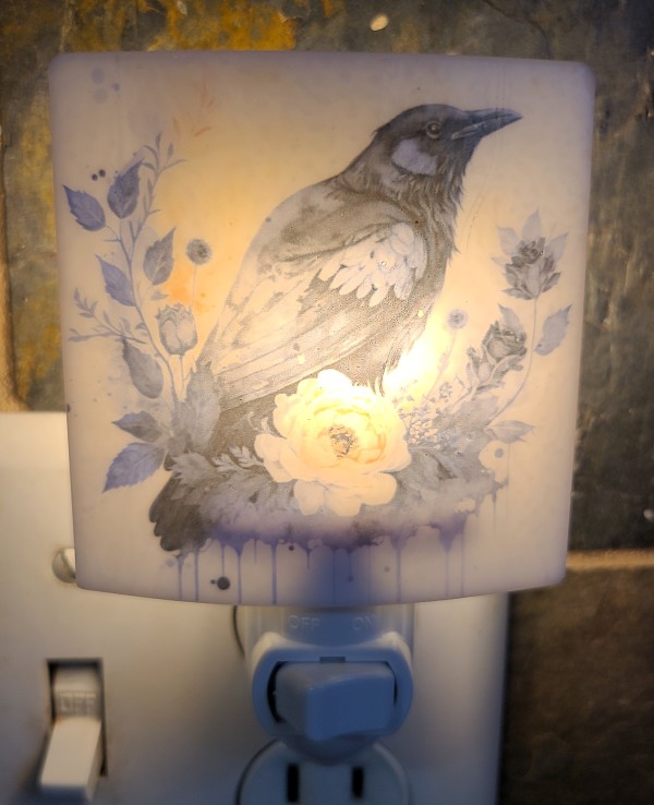 Nightlight with Raven and Flowers by Kathy Kollenburn