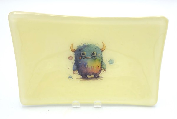 Soap Dish/Spoon Rest with Cute Monster on French Vanilla by Kathy Kollenburn