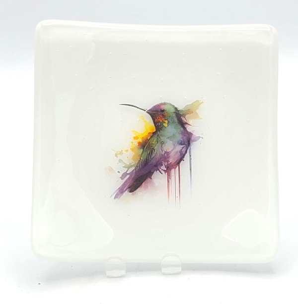 Small Plate with Painterly Hummingbird by Kathy Kollenburn