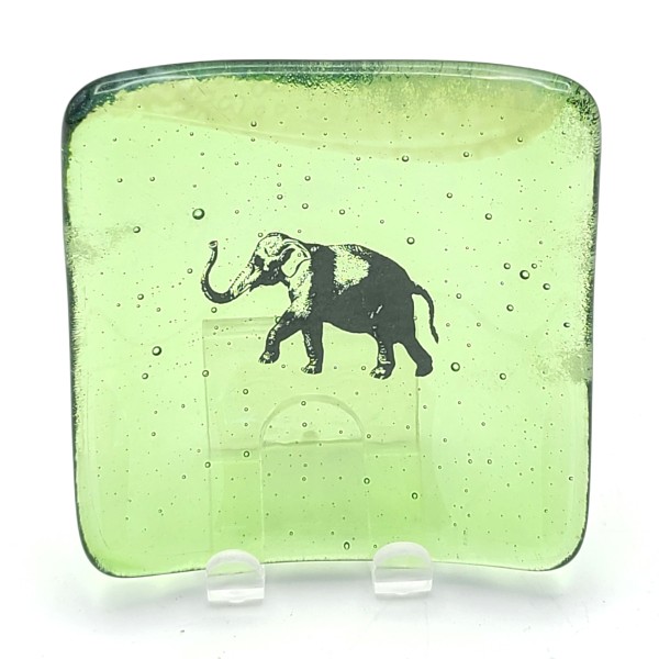 Trinket Plate-Green with Elephant by Kathy Kollenburn