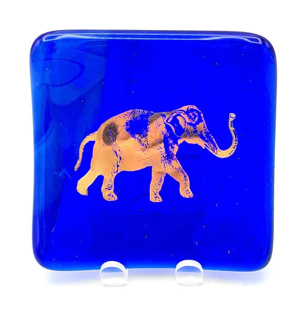 Small Dish-Gold Elephant on Cobalt Streaky by Kathy Kollenburn