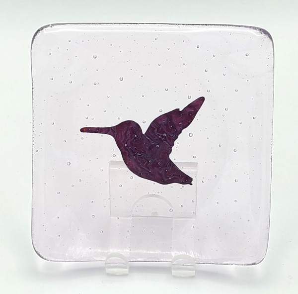 Small Plate-Copper Hummingbird in Erbium Pink by Kathy Kollenburn