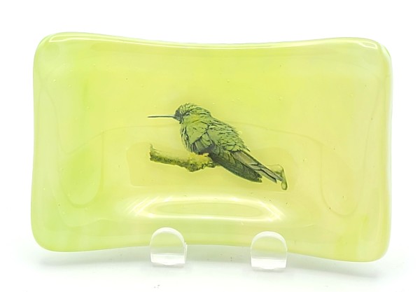 Trinket Dish-Small Hummingbird on Green Streaky by Kathy Kollenburn