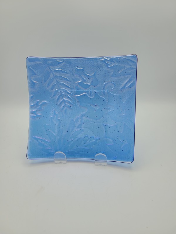Plate-Blue Irid with Impressed Leaves by Kathy Kollenburn
