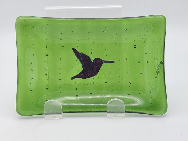 Soap Dish/Spoon Rest-Copper Hummingbird in Green by Kathy Kollenburn
