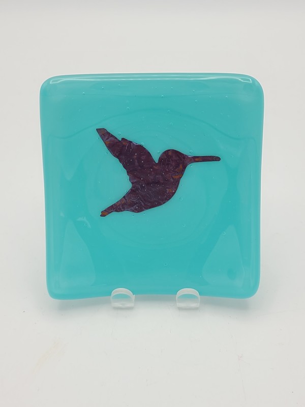 Small Plate-Turquoise with Copper Hummingbird by Kathy Kollenburn