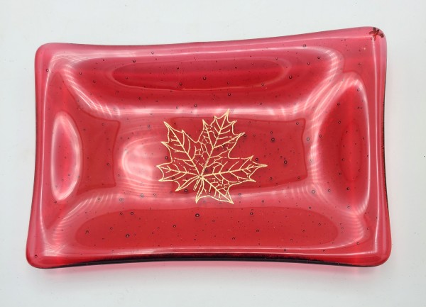 Soap Dish/Spoon Rest-Gold Maple Leaf on Cranberry by Kathy Kollenburn