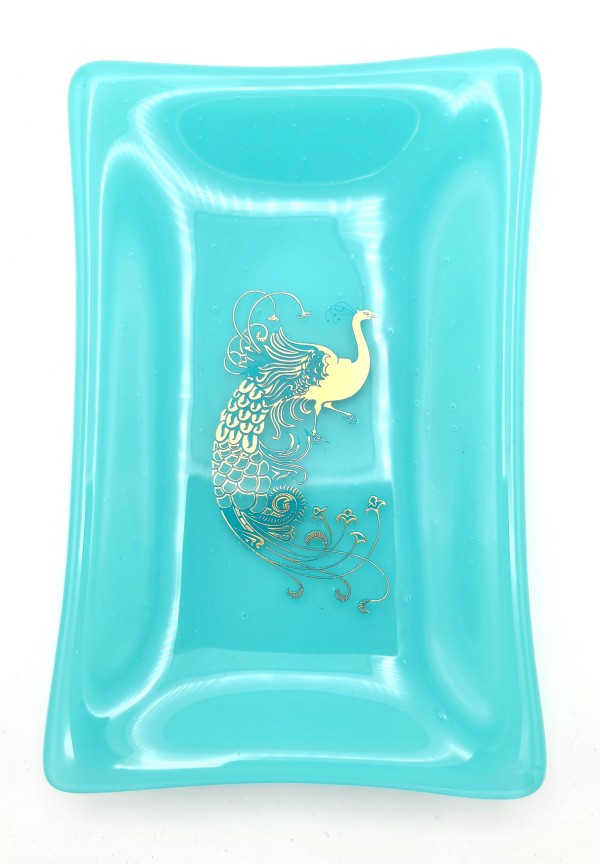 Soap Dish/Spoon Rest-Cyan with Peacock by Kathy Kollenburn