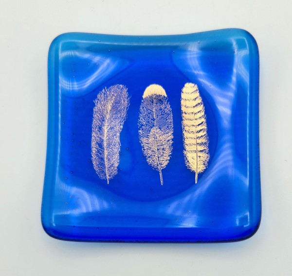 Small Plate-Sky Blue with Silver Feathers by Kathy Kollenburn