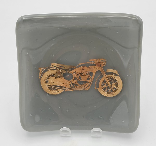 Small Plate-Gold Motorcycle on Gray by Kathy Kollenburn