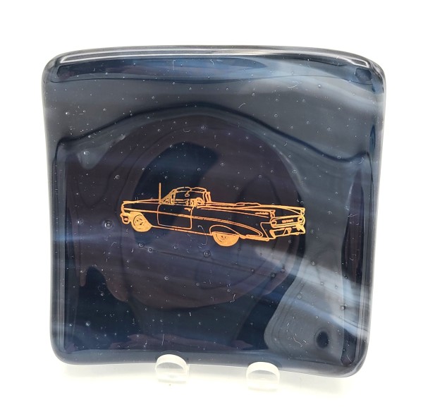 Small Plate with Gold Convertible on Dark Blue Streaky by Kathy Kollenburn