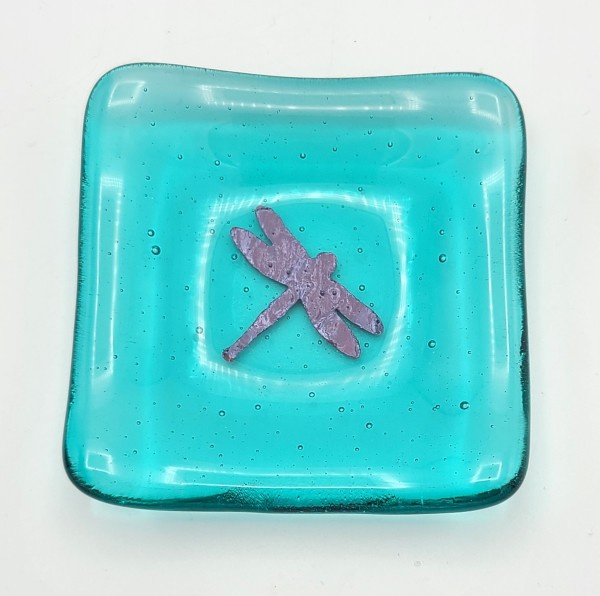 Trinket Dish-Copper Dragonfly in Aqua by Kathy Kollenburn