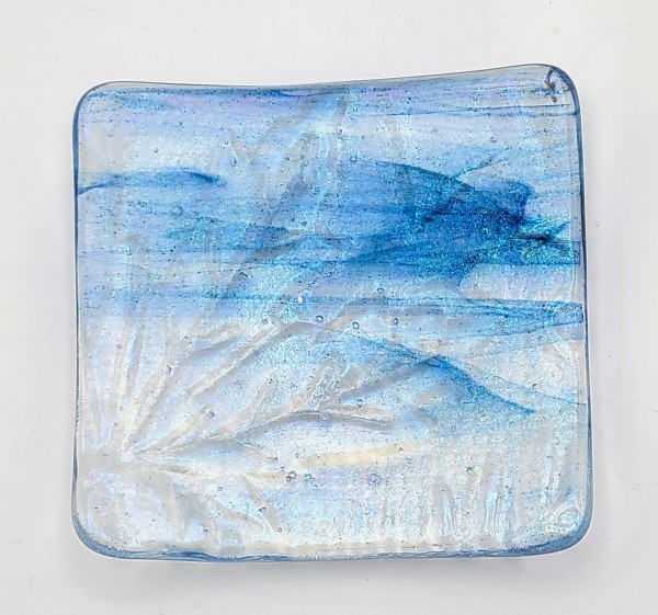 Small Plate-Blue/Clear Streaky with Leaf Impression by Kathy Kollenburn