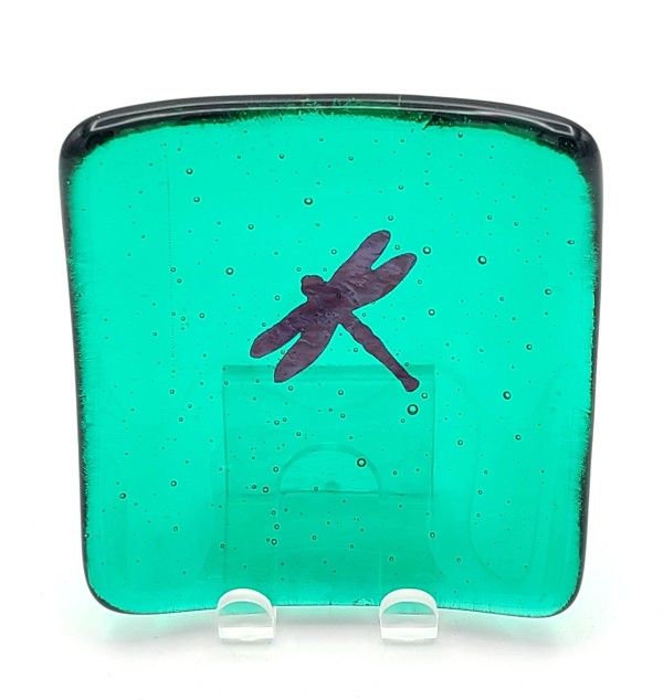 Trinket Dish-Green with Copper Dragonfly by Kathy Kollenburn