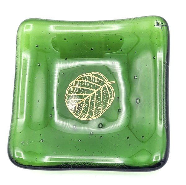 Trinket Dish-Green with Gold Leaf by Kathy Kollenburn