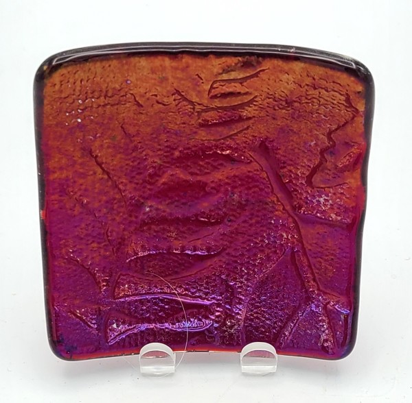 Trinket Dish-Red Irid with Leaf Imprint by Kathy Kollenburn