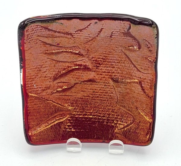 Trinket Dish-Red Irid with Leaf Impression by Kathy Kollenburn