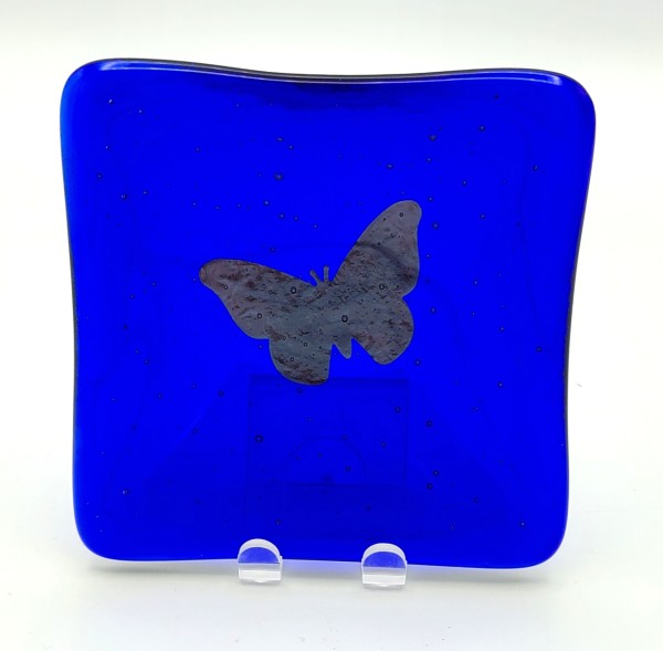 Small Dish-Cobalt with Copper Butterfly by Kathy Kollenburn