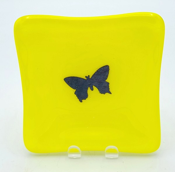 Small Dish-Yellow with Copper Butterfly by Kathy Kollenburn