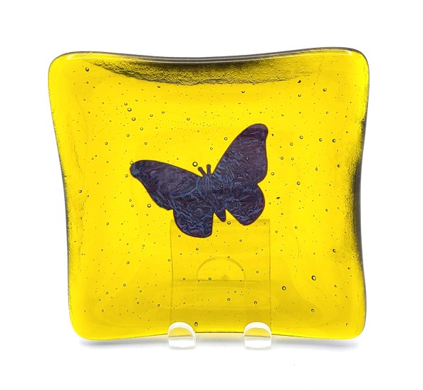 Small Dish-Chartreus with Copper Butterfly by Kathy Kollenburn