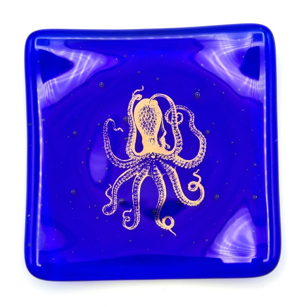 Small Plate-Cobalt with Gold Octopus by Kathy Kollenburn
