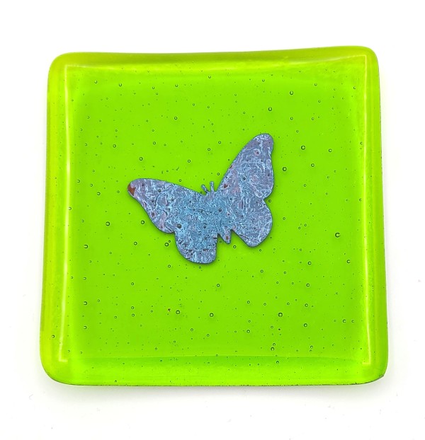 Small Plate-Spring Green with Copper Butterfly by Kathy Kollenburn