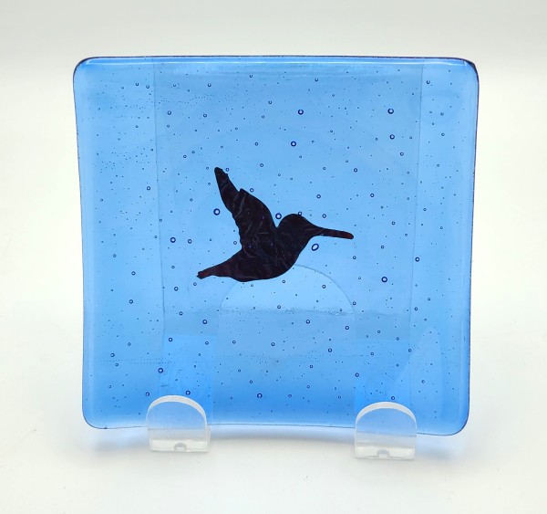 Plate-Sky Blue with Copper Hummingbird by Kathy Kollenburn