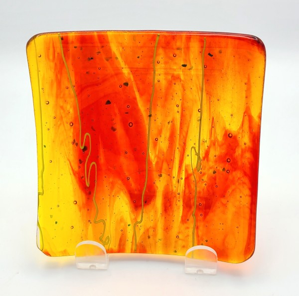 Plate-Orange/Red Streaky with Yellow Stringer by Kathy Kollenburn